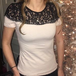 Worn once! Baby pink and black lace shirt